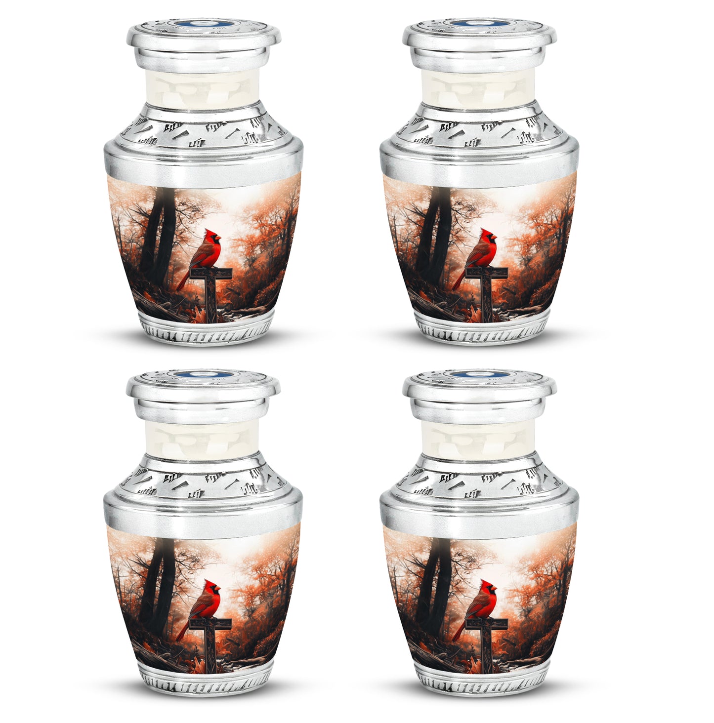 Sunrise Gold Cardinal Cremation Urn back view with polished surface - contemporary cardinal design with modern artistic flair - 10 inch aluminum urn for cremated remains