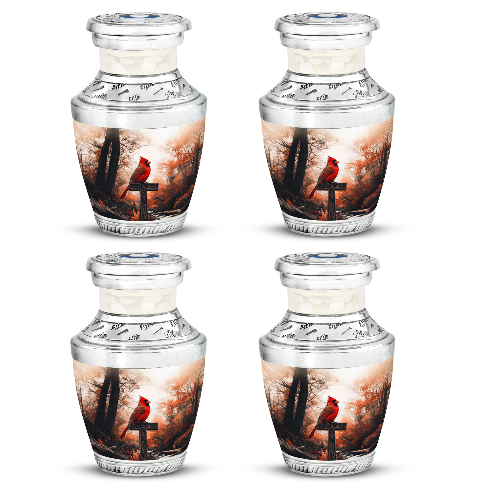 Sunrise Gold Cardinal Cremation Urn back view with polished surface - contemporary cardinal design with modern artistic flair - 10 inch aluminum urn for cremated remains