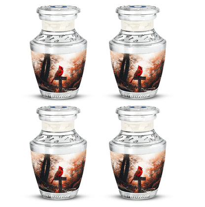 Sunrise Gold Cardinal Cremation Urn back view with polished surface - contemporary cardinal design with modern artistic flair - 10 inch aluminum urn for cremated remains