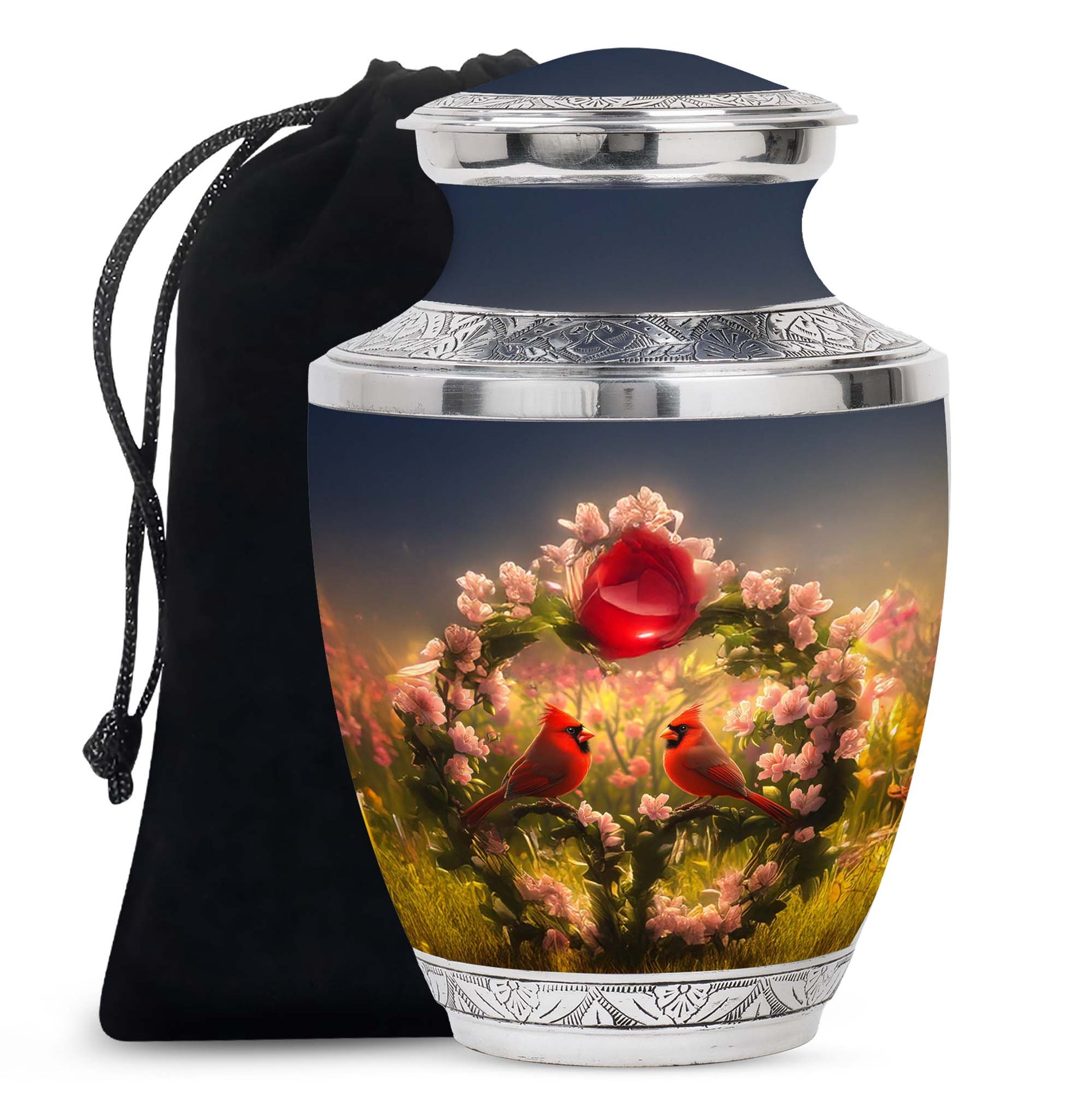Red Cardinal Bird Urn For Cremation – Floral Memorial Urn for Human Ashes