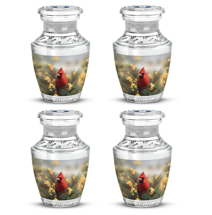 Dove Gray Cardinal Cremation Urn back view with polished surface - contemporary cardinal design with modern artistic flair - 10 inch aluminum urn for cremated remains