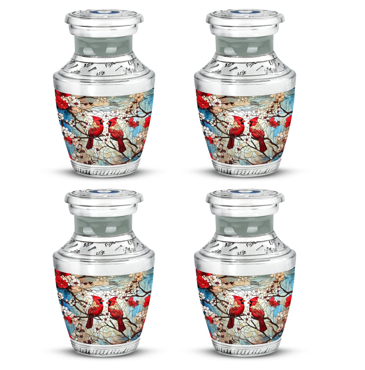 Royal Gold Cardinal Cremation Urn back view with polished surface - artistic cardinal interpretation with creative detail - 10 inch aluminum urn for cremated remains