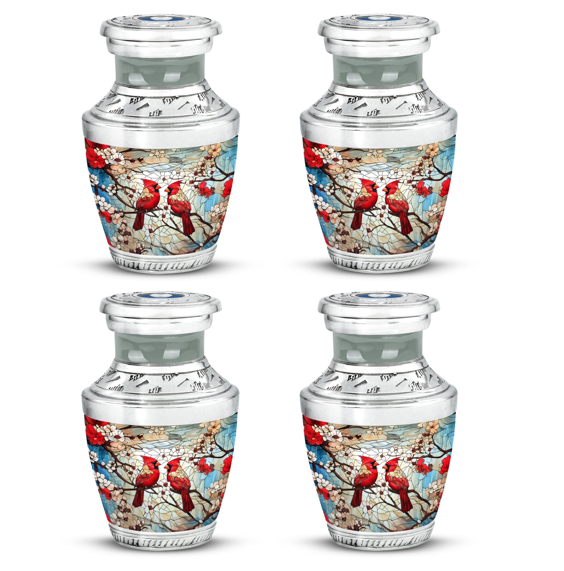 Royal Gold Cardinal Cremation Urn back view with polished surface - artistic cardinal interpretation with creative detail - 10 inch aluminum urn for cremated remains