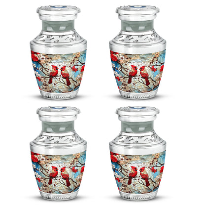 Royal Gold Cardinal Cremation Urn back view with polished surface - artistic cardinal interpretation with creative detail - 10 inch aluminum urn for cremated remains