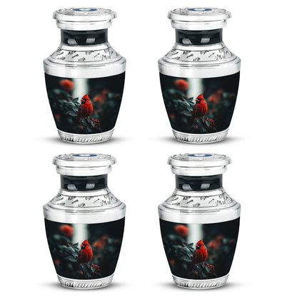 Deep Black Cardinal Cremation Urn back view with polished surface - contemporary cardinal design with modern artistic flair - 10 inch aluminum urn for cremated remains