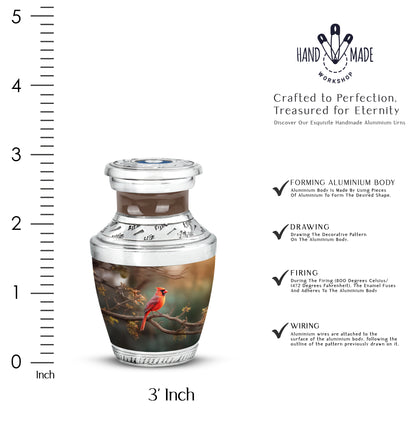 Jade Green Cardinal Cremation Urn top-down view of secure threaded lid - contemporary cardinal design with modern artistic flair - mini keepsake memorial for portion of cremation ashes