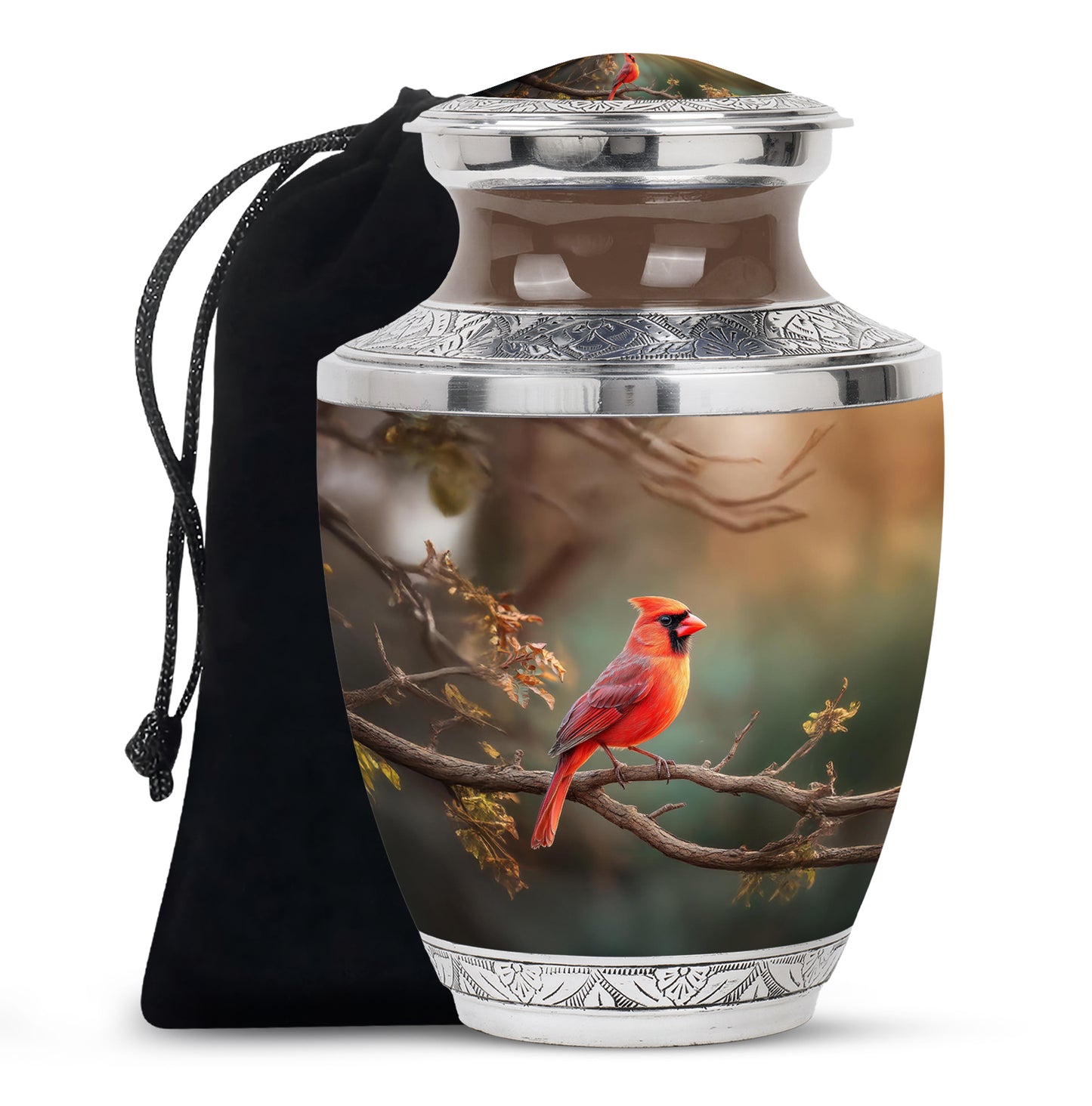 Jade Green Cardinal Cremation Urn side profile showing urn shape - contemporary cardinal design with modern artistic flair - full-size 10 inch 200 cubic inch adult cremation urn