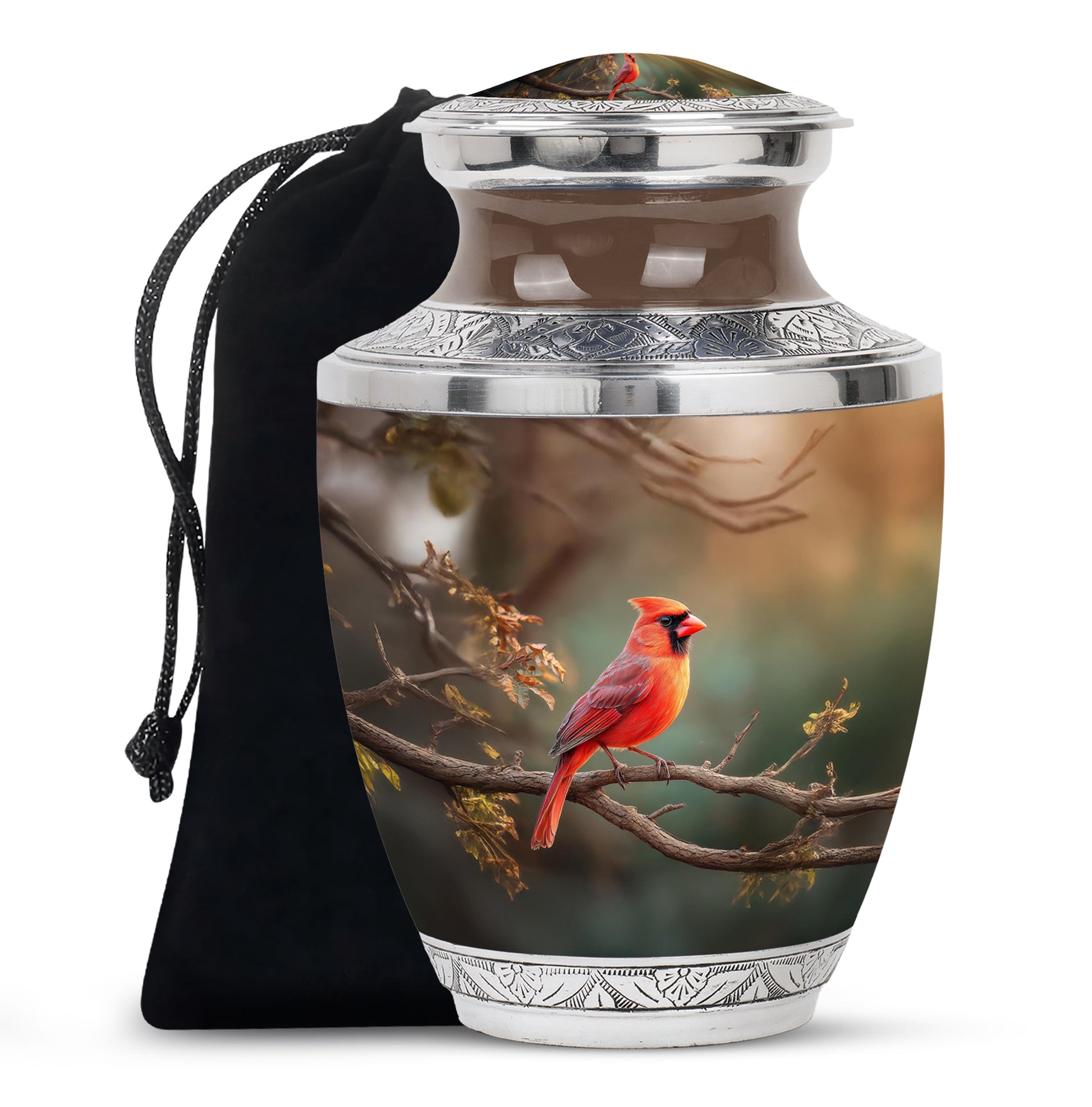 Jade Green Cardinal Cremation Urn side profile showing urn shape - contemporary cardinal design with modern artistic flair - full-size 10 inch 200 cubic inch adult cremation urn