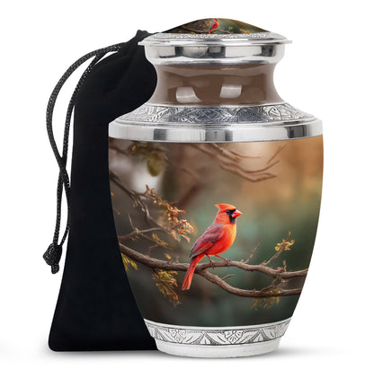 Jade Green Cardinal Cremation Urn side profile showing urn shape - contemporary cardinal design with modern artistic flair - full-size 10 inch 200 cubic inch adult cremation urn