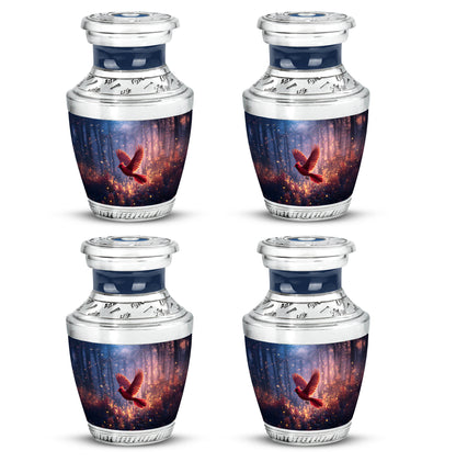 Slate Blue Cardinal Cremation Urn back view with polished surface - contemporary cardinal design with modern artistic flair - 10 inch aluminum urn for cremated remains