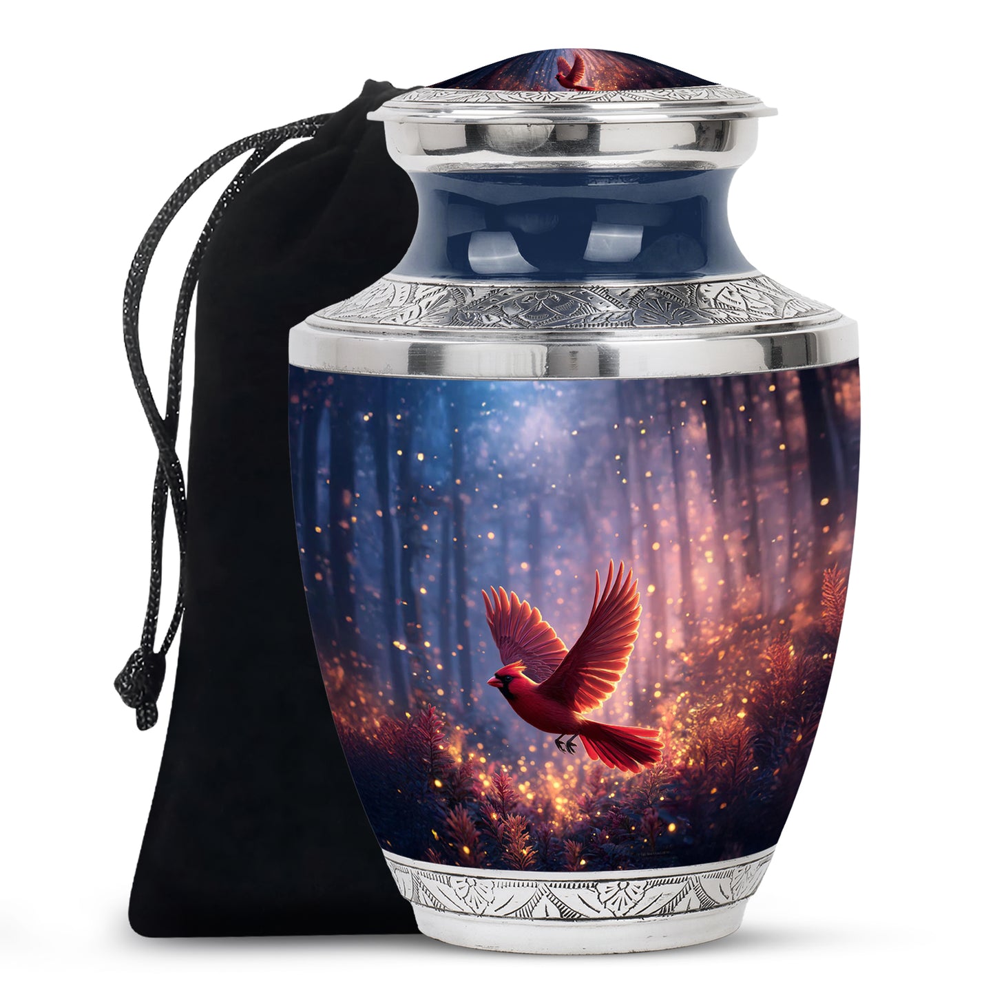 Dusty Blue Cardinal Cremation Urn side profile showing urn shape - contemporary cardinal design with modern artistic flair - full-size 10 inch 200 cubic inch adult cremation urn