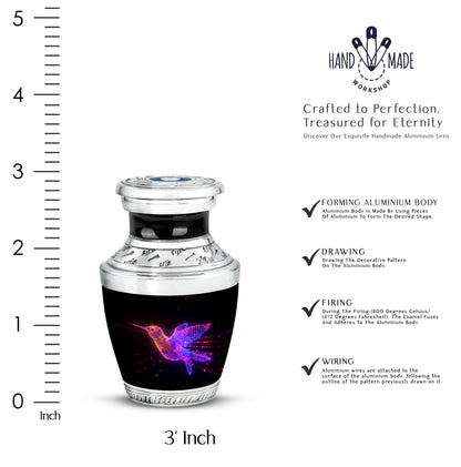 Deep Black Hummingbird Cremation Urn top-down view of secure threaded lid - contemporary hummingbird design with modern artistic flair - mini keepsake memorial for portion of cremation ashes
