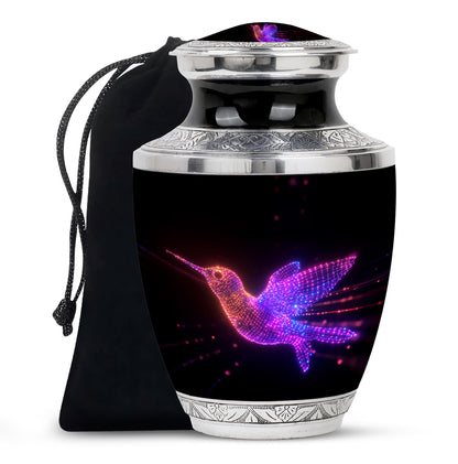 Ebony Hummingbird Cremation Urn side profile showing urn shape - contemporary hummingbird design with modern artistic flair - full-size 10 inch 200 cubic inch adult cremation urn