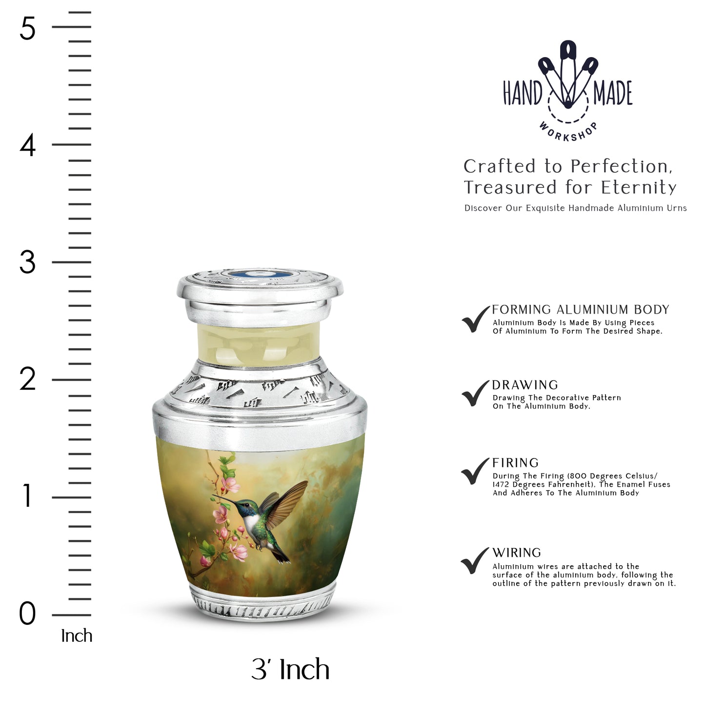 Gilded Gold Hummingbird Cremation Urn top-down view of secure threaded lid - contemporary hummingbird design with modern artistic flair - mini keepsake memorial for portion of cremation ashes