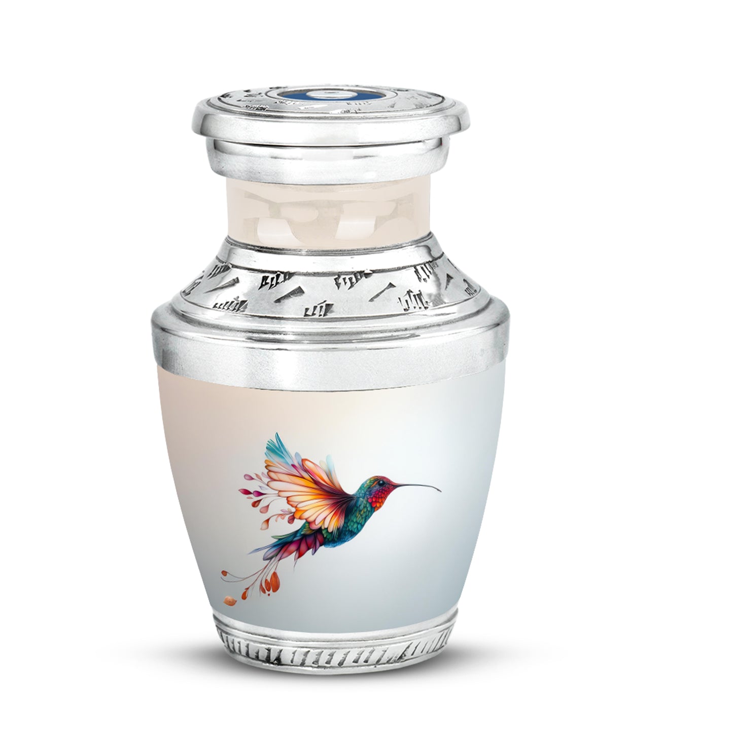Personalized Hummingbird Cremation Urns - Pristine Silver 10-inch, 200 cu in - Yatskia