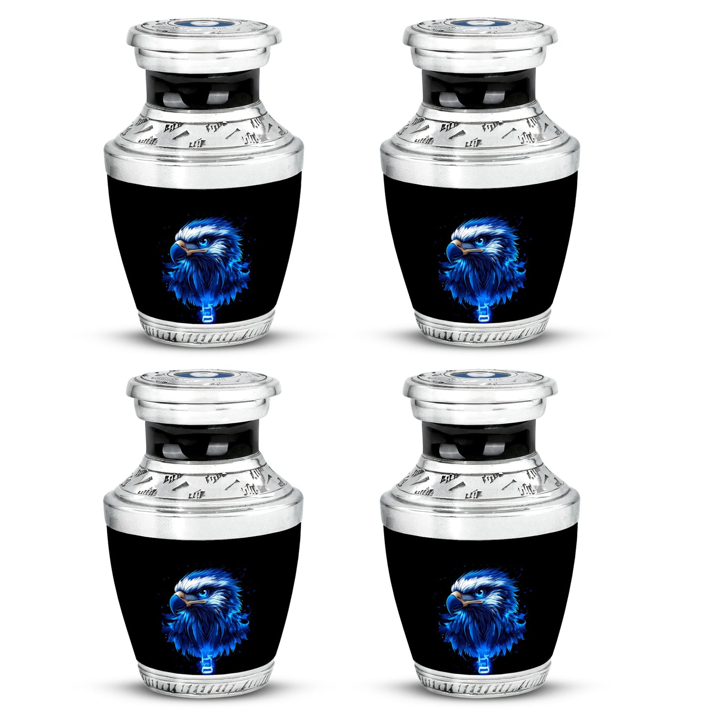 Deep Black Eagle Cremation Urn back view with polished surface - contemporary eagle design with modern artistic flair - 10 inch aluminum urn for cremated remains