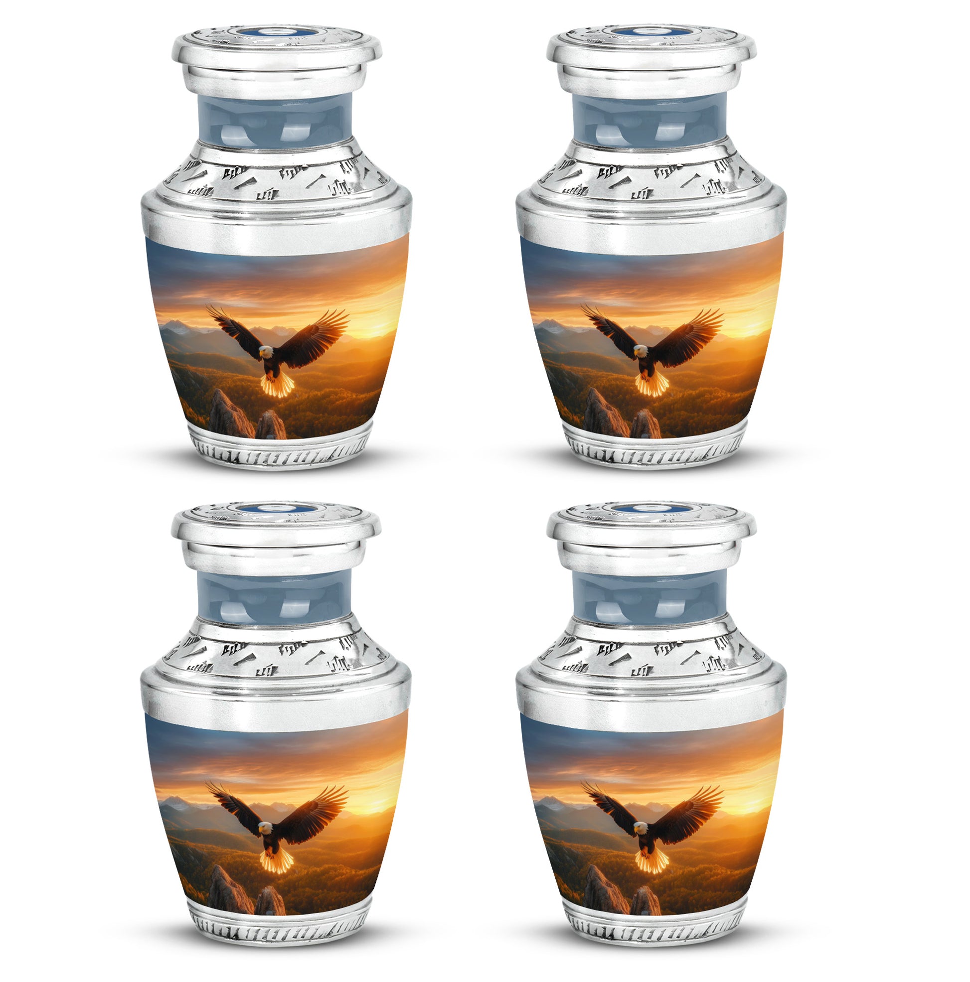 Burnished Gold Eagle Cremation Urn back view with polished surface - artistic eagle interpretation with creative detail - 10 inch aluminum urn for cremated remains