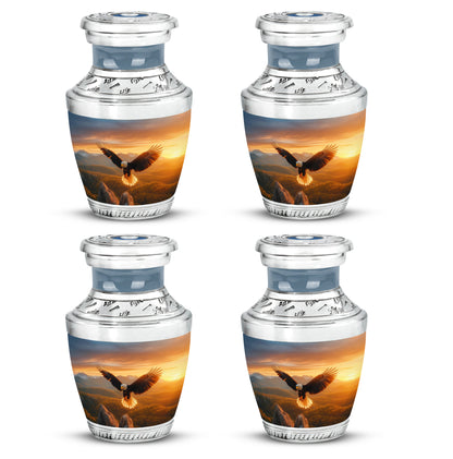 Burnished Gold Eagle Cremation Urn back view with polished surface - artistic eagle interpretation with creative detail - 10 inch aluminum urn for cremated remains