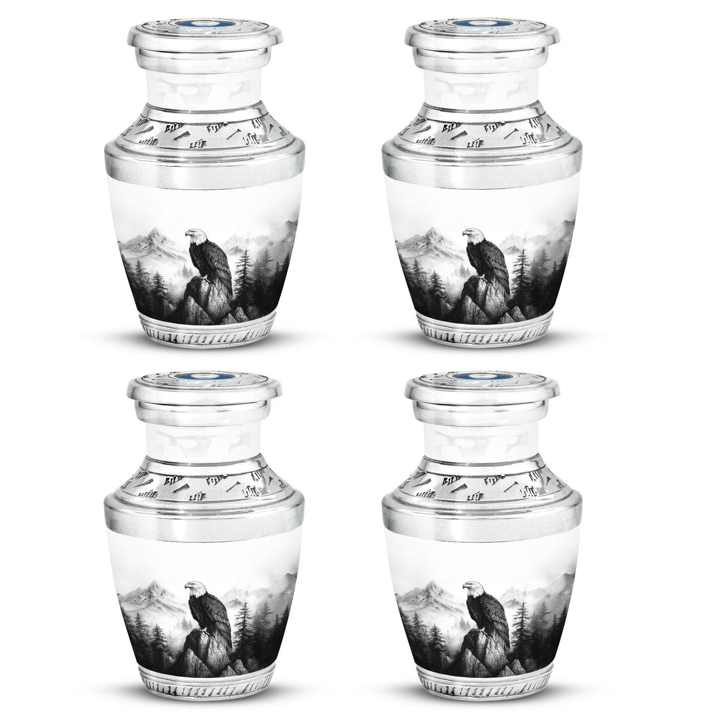 Gleaming Silver Eagle Cremation Urn back view with polished surface - contemporary eagle design with modern artistic flair - 10 inch aluminum urn for cremated remains