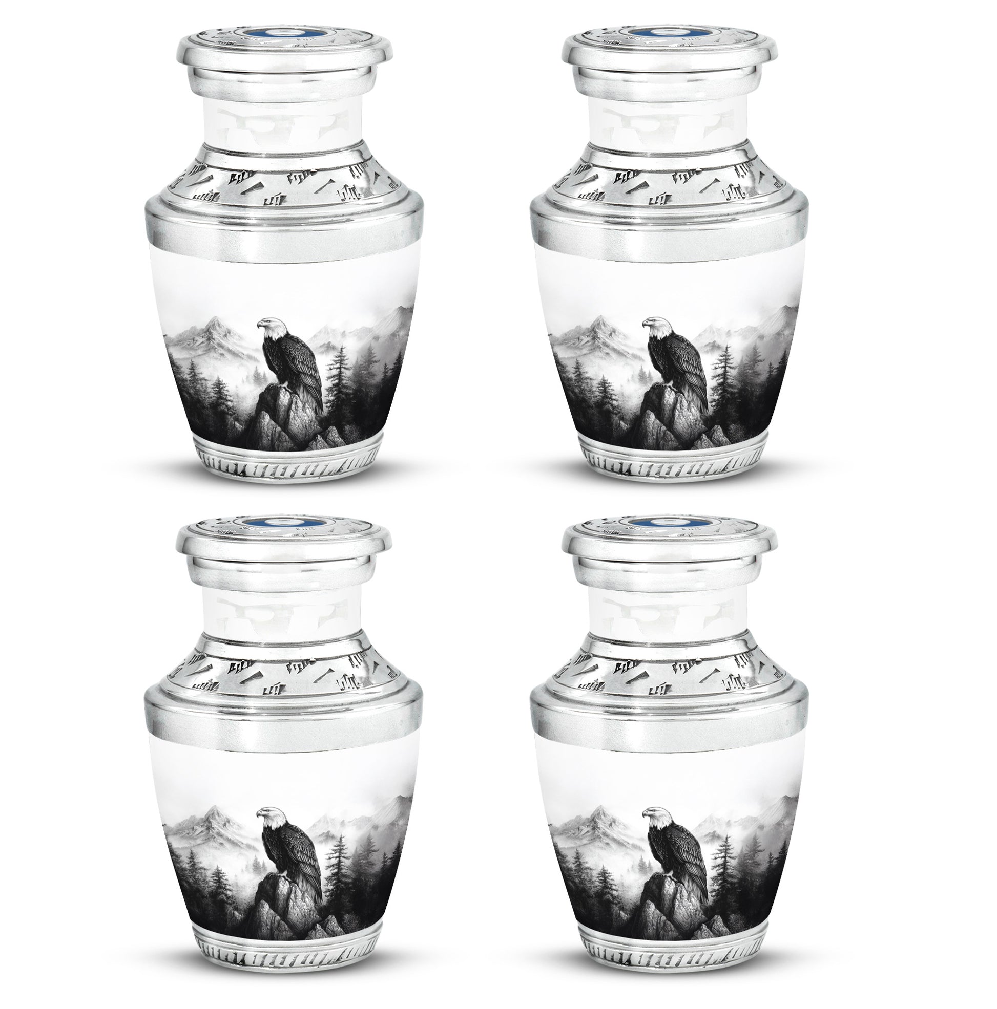 Gleaming Silver Eagle Cremation Urn back view with polished surface - contemporary eagle design with modern artistic flair - 10 inch aluminum urn for cremated remains