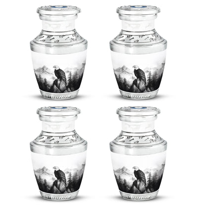 Gleaming Silver Eagle Cremation Urn back view with polished surface - contemporary eagle design with modern artistic flair - 10 inch aluminum urn for cremated remains
