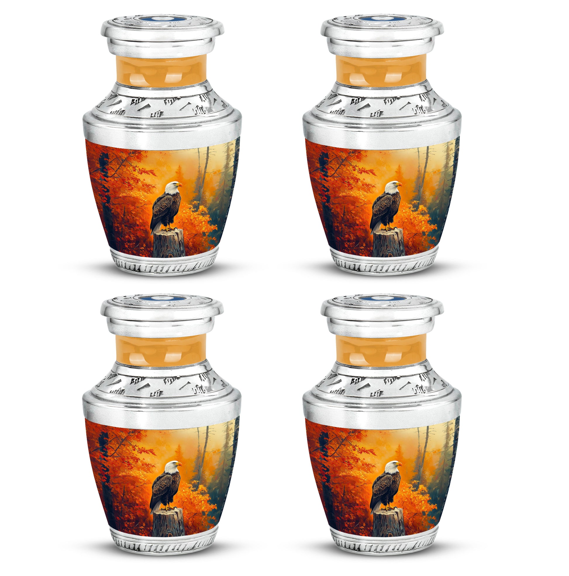 Champagne Gold Eagle Cremation Urn back view with polished surface - contemporary eagle design with modern artistic flair - 10 inch aluminum urn for cremated remains