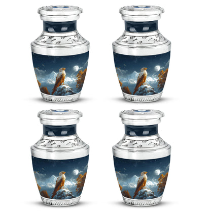 Powder Blue Eagle Cremation Urn back view with polished surface - contemporary eagle design with modern artistic flair - 10 inch aluminum urn for cremated remains