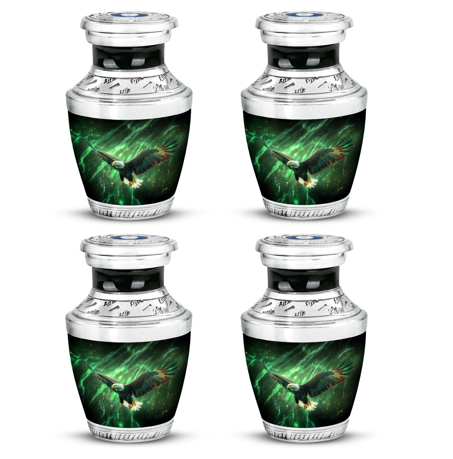Emerald Green Eagle Cremation Urn back view with polished surface - contemporary eagle design with modern artistic flair - 10 inch aluminum urn for cremated remains