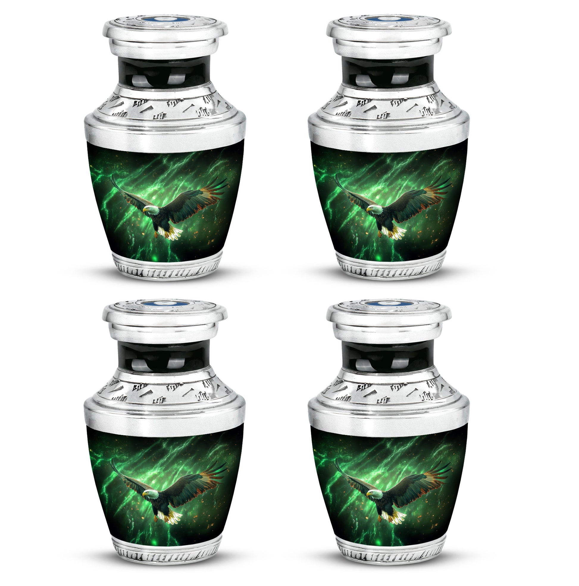 Emerald Green Eagle Cremation Urn back view with polished surface - contemporary eagle design with modern artistic flair - 10 inch aluminum urn for cremated remains