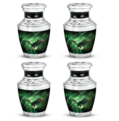 Emerald Green Eagle Cremation Urn back view with polished surface - contemporary eagle design with modern artistic flair - 10 inch aluminum urn for cremated remains