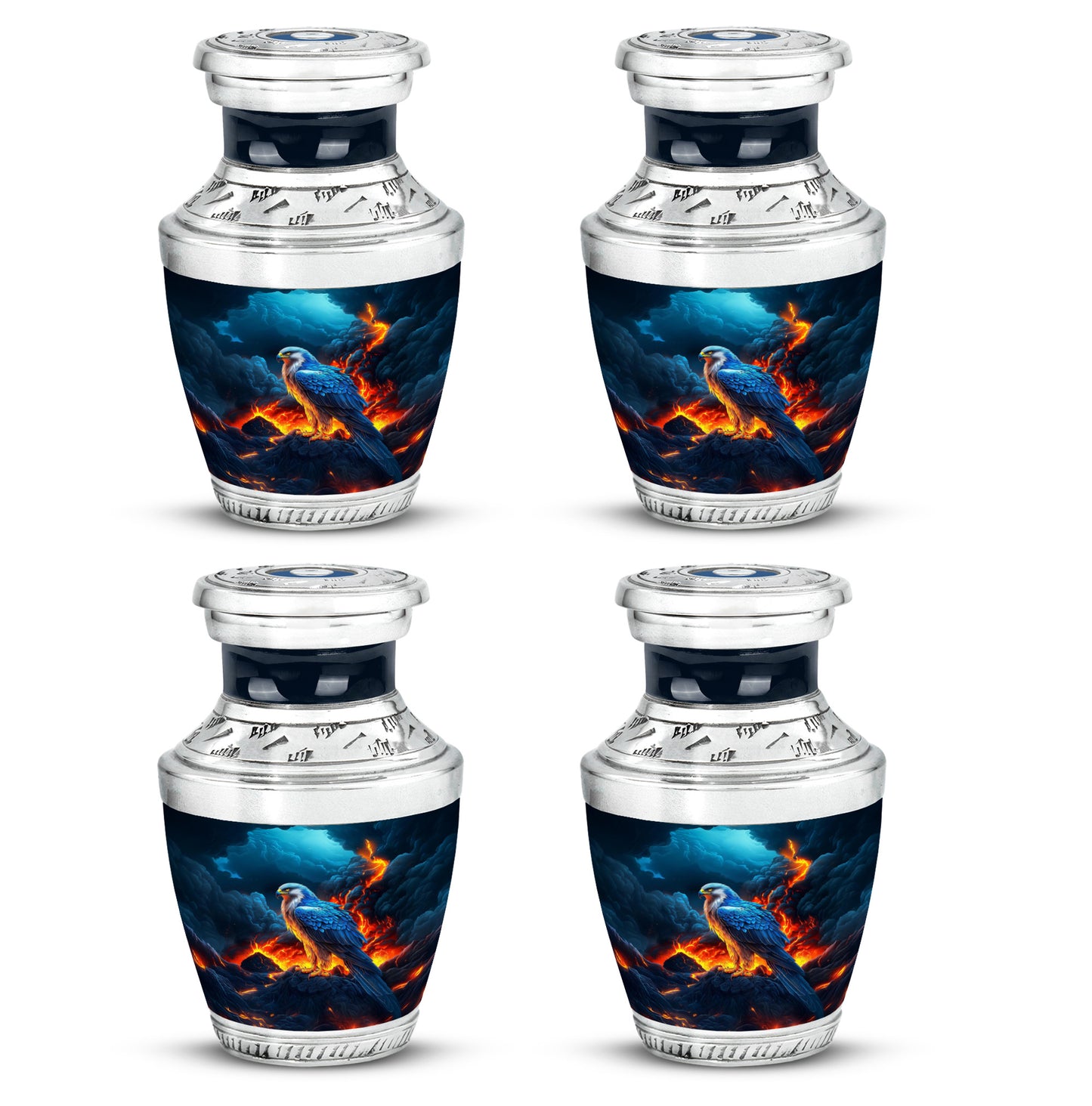 Slate Blue Eagle Cremation Urn back view with polished surface - contemporary eagle design with modern artistic flair - 10 inch aluminum urn for cremated remains