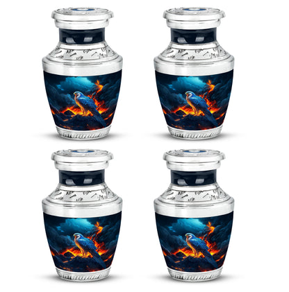 Slate Blue Eagle Cremation Urn back view with polished surface - contemporary eagle design with modern artistic flair - 10 inch aluminum urn for cremated remains