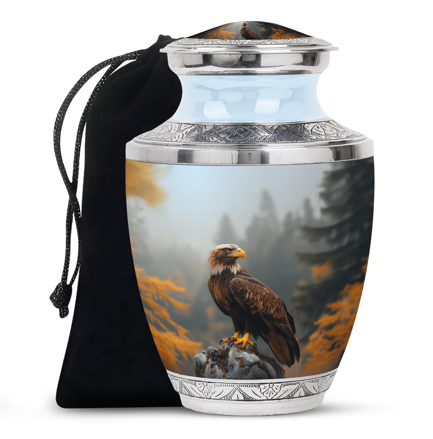 Midnight Black Eagle Cremation Urn side profile showing urn shape - artistic eagle interpretation with creative detail - full-size 10 inch 200 cubic inch adult cremation urn