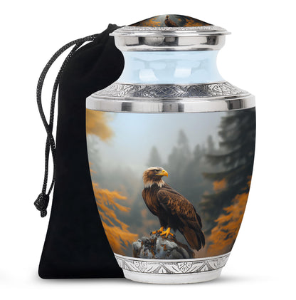 Midnight Black Eagle Cremation Urn side profile showing urn shape - artistic eagle interpretation with creative detail - full-size 10 inch 200 cubic inch adult cremation urn