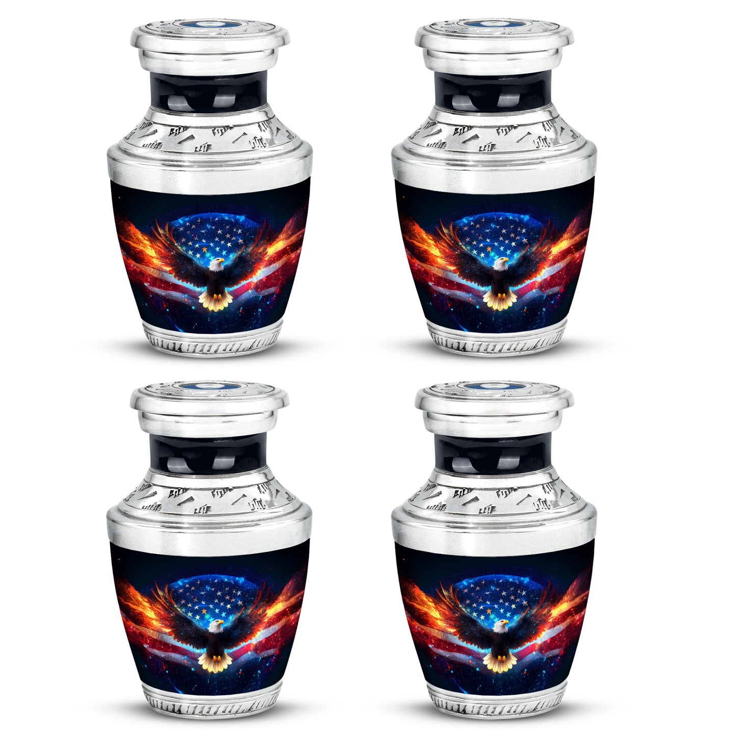 Obsidian Black Eagle Cremation Urn back view with polished surface - artistic eagle interpretation with creative detail - 10 inch aluminum urn for cremated remains