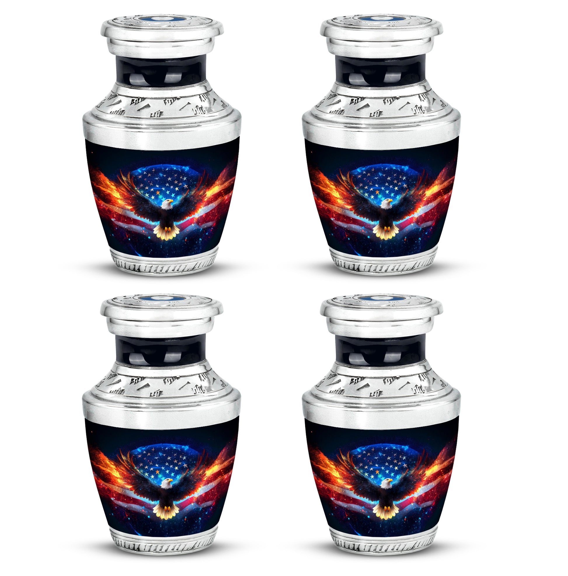 Obsidian Black Eagle Cremation Urn back view with polished surface - artistic eagle interpretation with creative detail - 10 inch aluminum urn for cremated remains