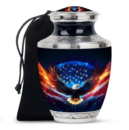 Midnight Black Eagle Cremation Urn side profile showing urn shape - artistic eagle interpretation with creative detail - full-size 10 inch 200 cubic inch adult cremation urn