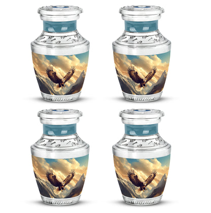 Steel Blue Eagle Cremation Urn back view with polished surface - artistic eagle interpretation with creative detail - 10 inch aluminum urn for cremated remains