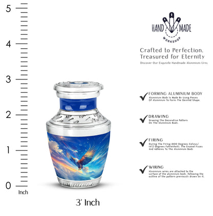 Dusty Blue Eagle Cremation Urn top-down view of secure threaded lid - contemporary eagle design with modern artistic flair - mini keepsake memorial for portion of cremation ashes