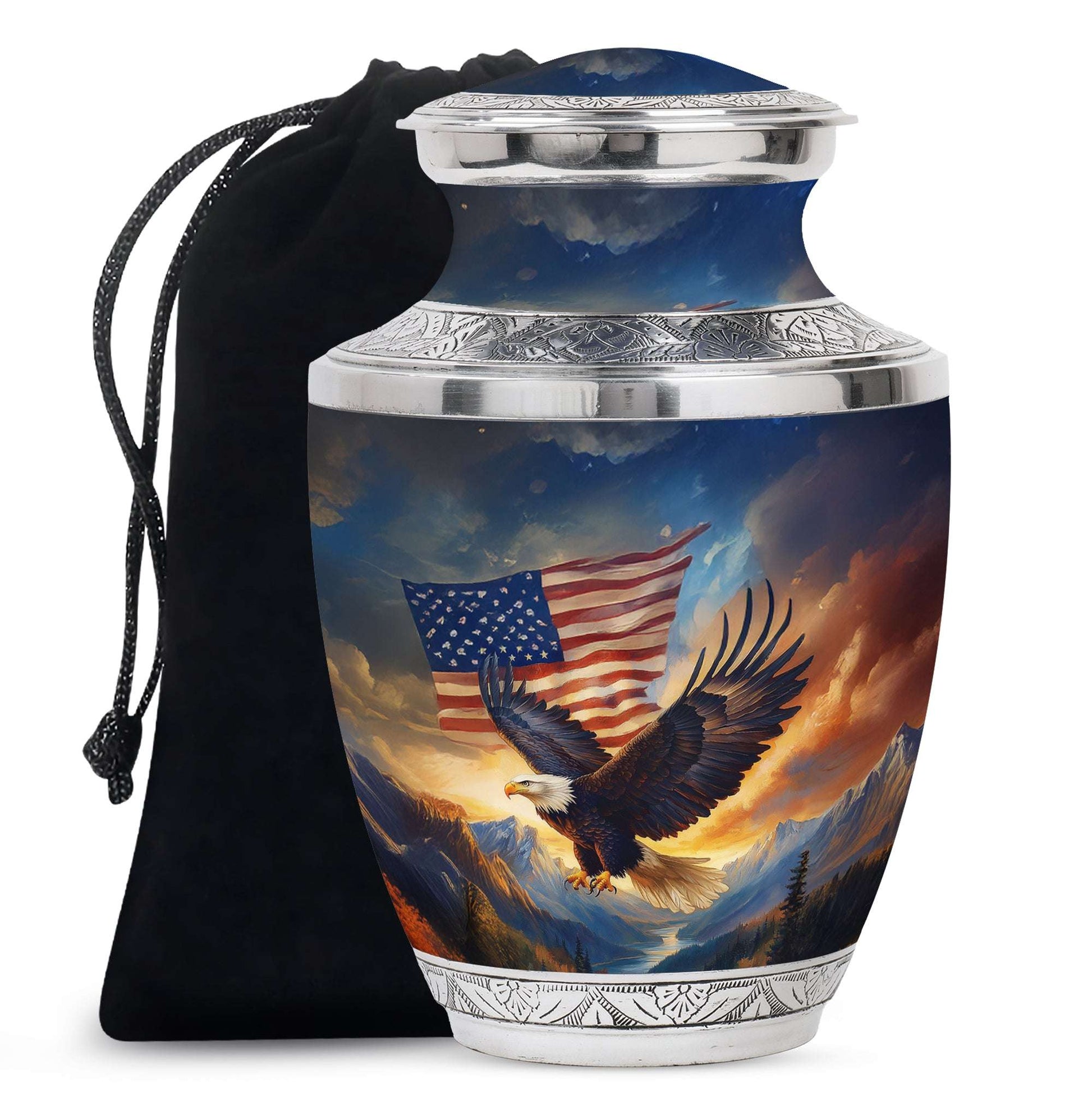 Eagle Cremation Urn for Ashes - American Flag Patriotic Memorial Ashes Keepsake
