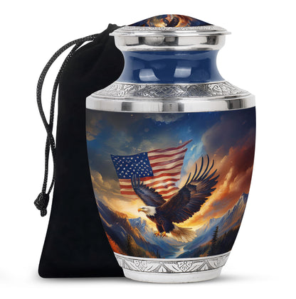 Pastel Blue Eagle Cremation Urn side profile showing urn shape - contemporary eagle design with modern artistic flair - full-size 10 inch 200 cubic inch adult cremation urn