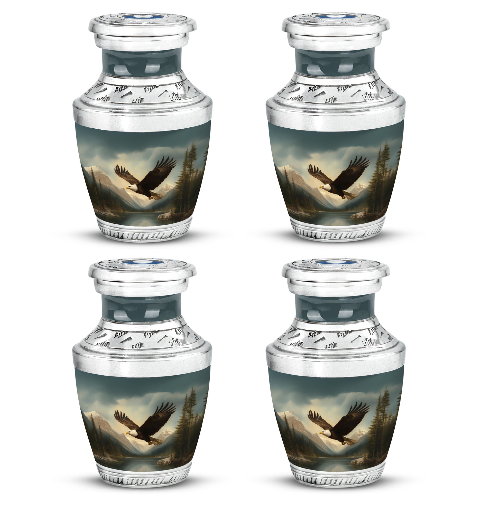 Dark Black Eagle Cremation Urn back view with polished surface - artistic eagle interpretation with creative detail - 10 inch aluminum urn for cremated remains