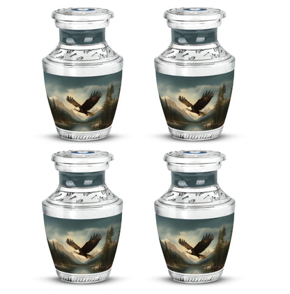 Dark Black Eagle Cremation Urn back view with polished surface - artistic eagle interpretation with creative detail - 10 inch aluminum urn for cremated remains