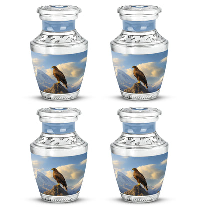 Slate Blue Eagle Cremation Urn back view with polished surface - modern art-inspired eagle motif on sleek aluminum - 10 inch aluminum urn for cremated remains