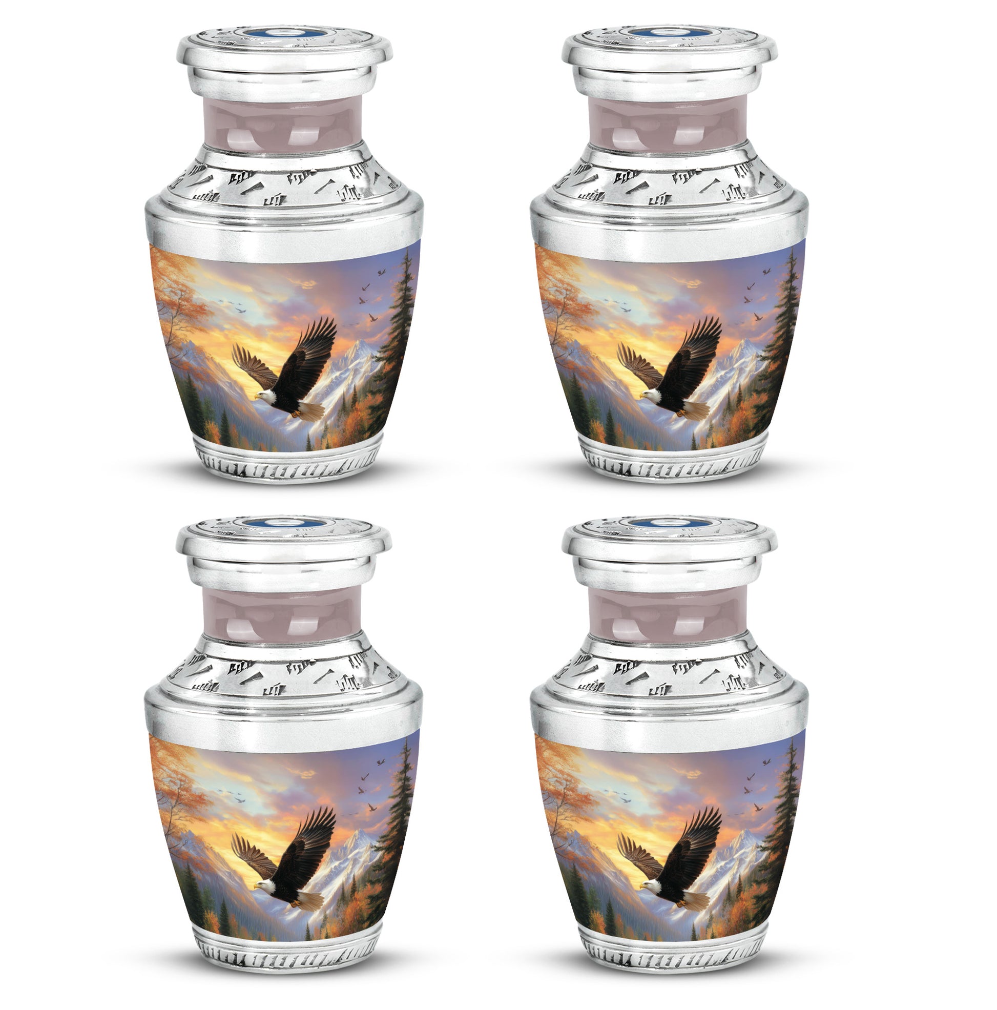 Salmon Pink Eagle Cremation Urn back view with polished surface - artistic eagle interpretation with creative detail - 10 inch aluminum urn for cremated remains