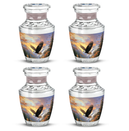 Salmon Pink Eagle Cremation Urn back view with polished surface - artistic eagle interpretation with creative detail - 10 inch aluminum urn for cremated remains