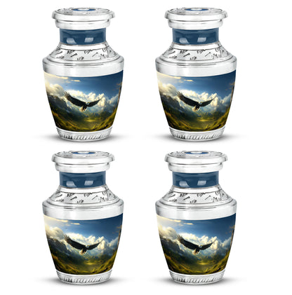 Indigo Eagle Cremation Urn back view with polished surface - contemporary eagle design with modern artistic flair - 10 inch aluminum urn for cremated remains