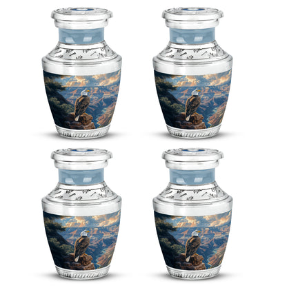 Serene Blue Eagle Cremation Urn back view with polished surface - artistic eagle interpretation with creative detail - 10 inch aluminum urn for cremated remains
