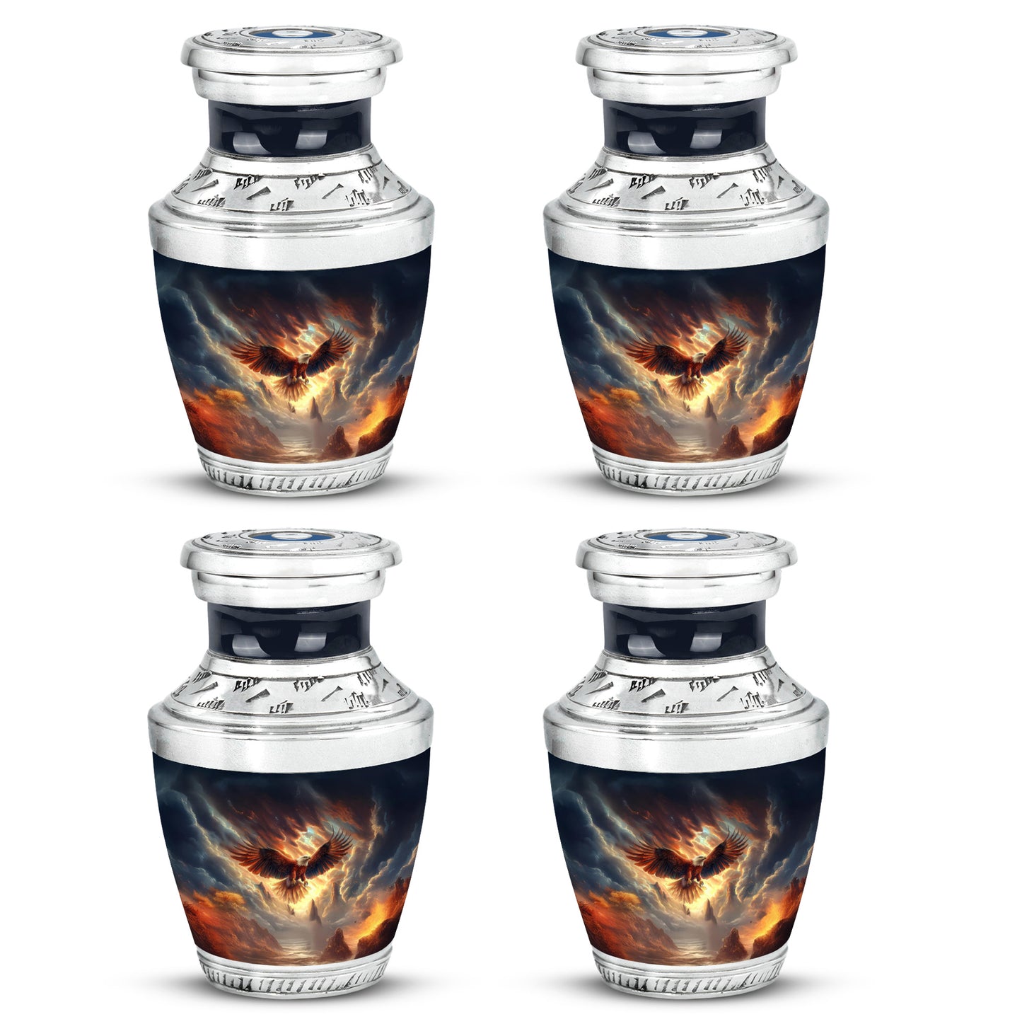 Glossy Black Eagle Cremation Urn back view with polished surface - contemporary eagle design with modern artistic flair - 10 inch aluminum urn for cremated remains