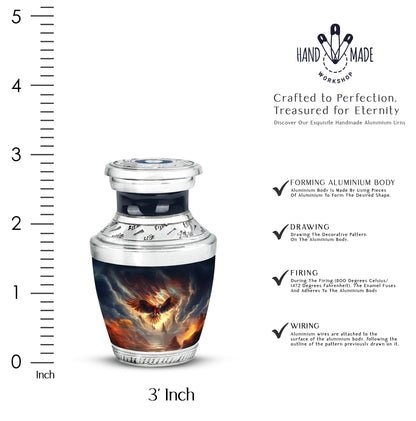Glossy Black Eagle Cremation Urn top-down view of secure threaded lid - contemporary eagle design with modern artistic flair - mini keepsake memorial for portion of cremation ashes